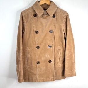 VTG Y2K GAP Corduroy Pea Coat M Tan Double Breasted Trench Coat Classic Preppy